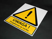 Znak ostrzegawczy na płytce PCV, UWAGA! Urządzenie w ruchu - Producent TM Druk